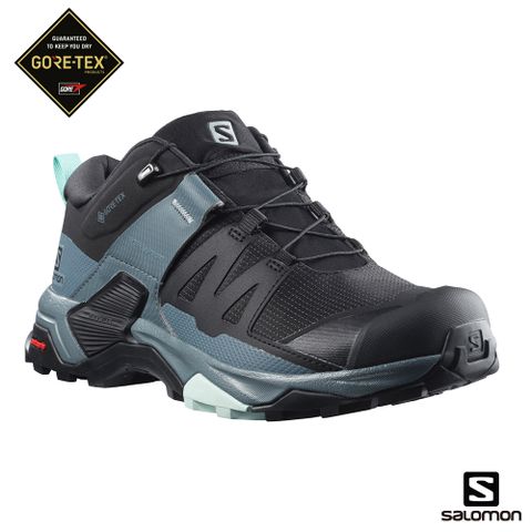 SALOMON 女 X ULTRA 4 Goretex 低筒登山鞋 黑/暴綠/乳白藍綠