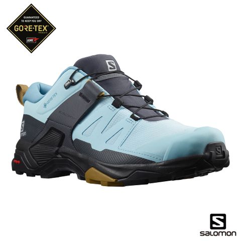 SALOMON 女 X ULTRA 4 Goretex 低筒登山鞋 水晶藍/黑/孜然黃