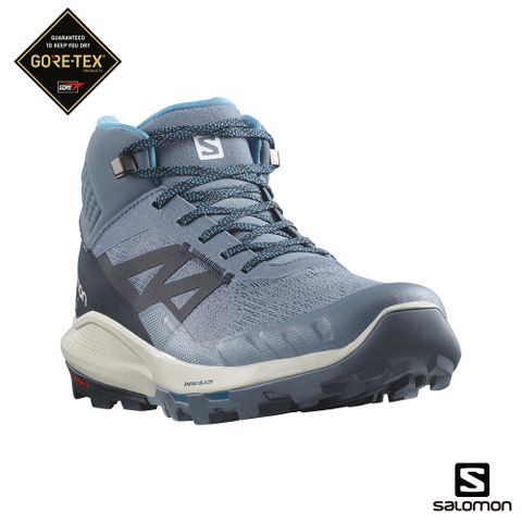 SALOMON 男 OUTpulse Goretex 中筒登山鞋 瓷器藍/碳黑/月球岩灰