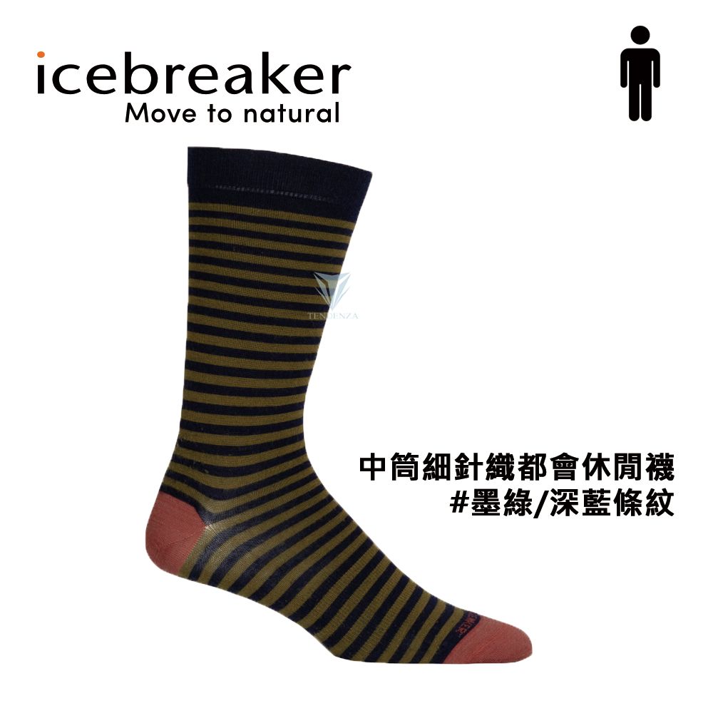 icebreaker 三件67折	 IB0A56KF 男 中筒細針織都會休閒襪-墨綠/深藍條紋