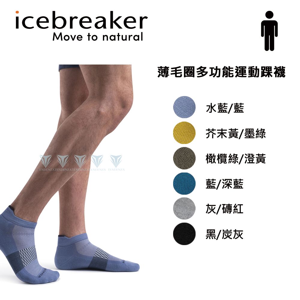 icebreakerMove to natural薄毛圈多功能運動踝襪水藍/藍芥末黃/墨綠VVVVV橄欖綠/澄黃ENDENZATENDENZATENENZA ENDENZA TENDENZA藍/深藍灰/磚紅黑/炭灰