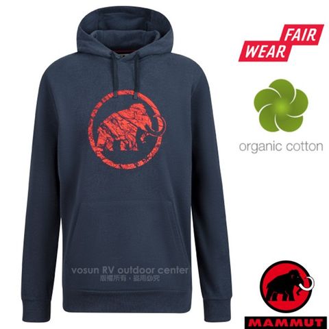 MAMMUT 長毛象 男款 Logo ML Hoody 有 機棉透氣保暖連帽長袖上衣_1014-02141-50421 海洋藍PRT2