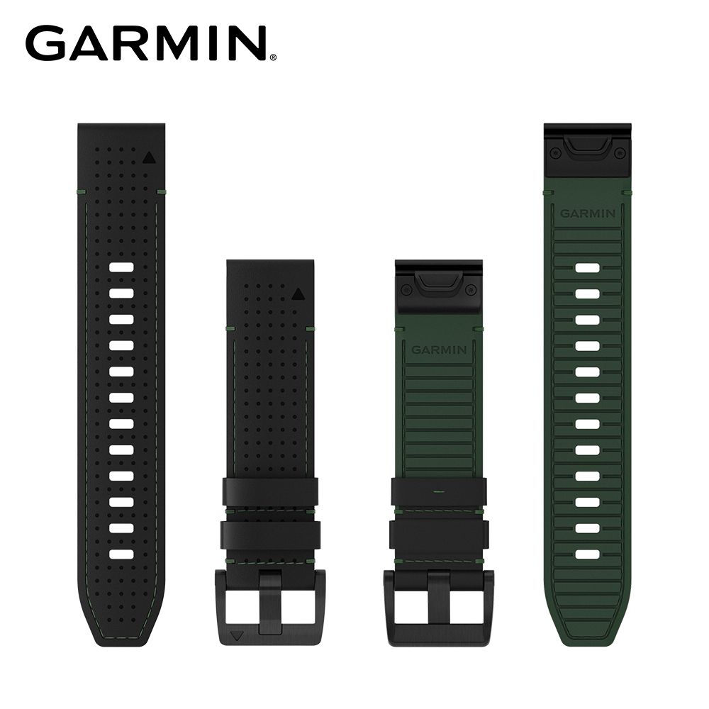 GARMIN  QuickFit 22mm 黑色皮革 FKM氟橡膠混合材質錶帶