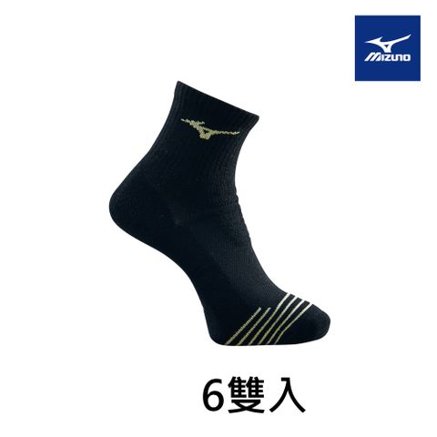【MIZUNO 美津濃】男運動厚底短襪 6雙入 32TXB51094Q（黑x黃）