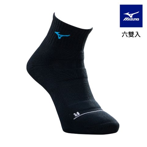 【MIZUNO 美津濃】男運動厚底短襪 6雙入 32TXB00192Q（黑x藍）