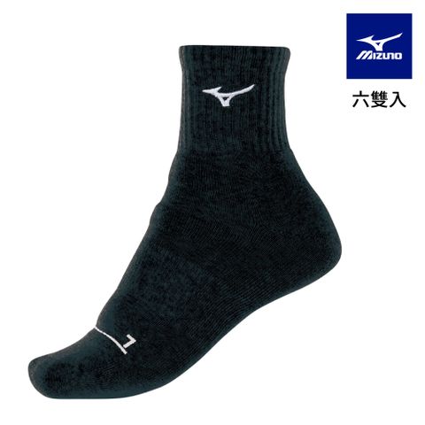 【MIZUNO 美津濃】女運動厚底短襪 6雙入 32TXB01191Q（黑x白）