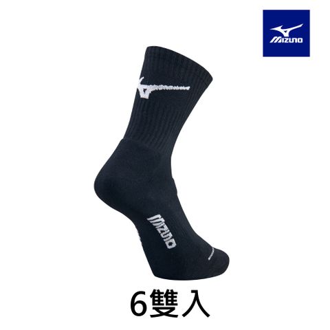 【MIZUNO 美津濃】男運動厚底襪 6雙入 32TXB10191Q（黑x白）