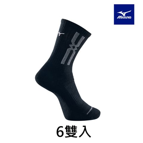 【MIZUNO 美津濃】男運動厚底襪(加大) 6雙入 32TXB00909Q（黑x白）