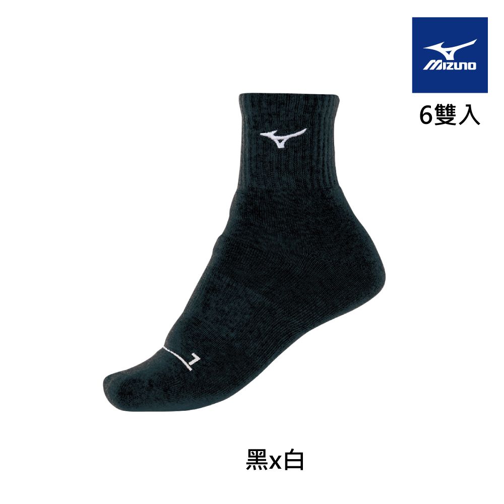 MIZUNO 美津濃 女運動厚底短襪 6雙入 32TXA10191Q黑x白