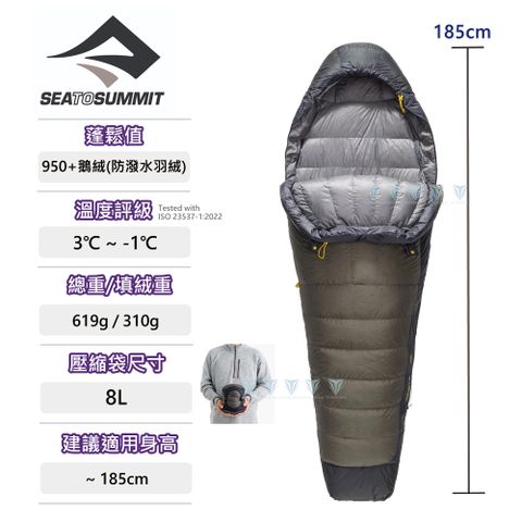 露營必備Sea to summit Spark Pro -1頂級鵝絨睡袋R-灰黑(3~-1℃)