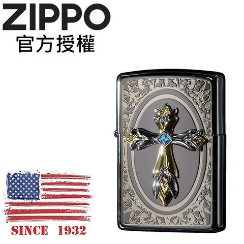 Zippo 【官方授權店】PRAY EMBLEM(BK) 皇冠水晶十字架防風打火機