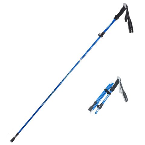 【Xavagear】戶外健行登山杖 鋁合金折疊伸縮手杖 110-130cm 藍色 1支入