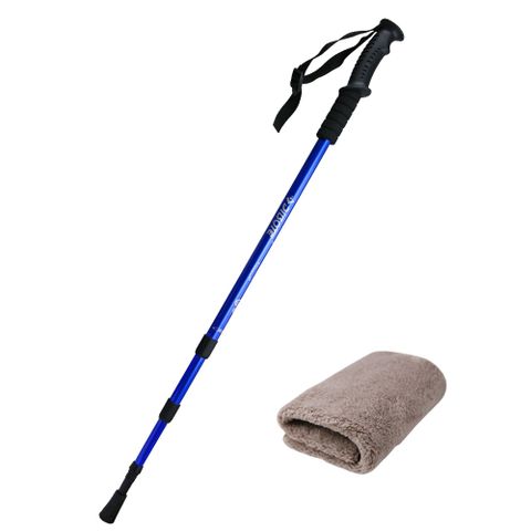 【生活無限】登山杖/經典款三節 6061鋁合金/直柄 (藍色) N02-108-3《贈送攜帶型小方巾》