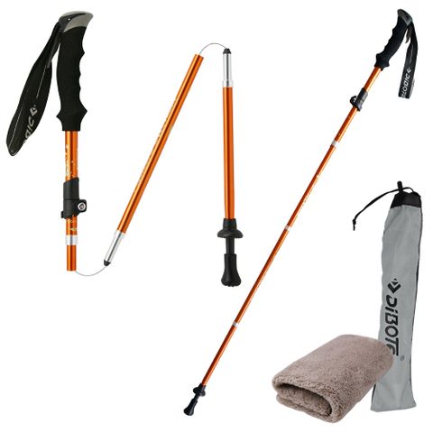 【生活無限】登山杖/折疊式外鎖二代/7075航太級/直柄 (橘色) N02-115-3《贈送攜帶型小方巾》