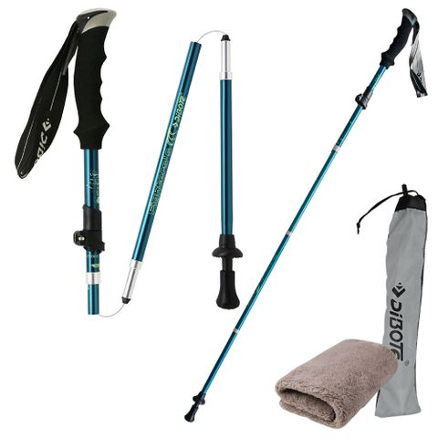【生活無限】登山杖/折疊式外鎖二代/7075航太級/直柄 (藍綠色) N02-115-2《贈送攜帶型小方巾》