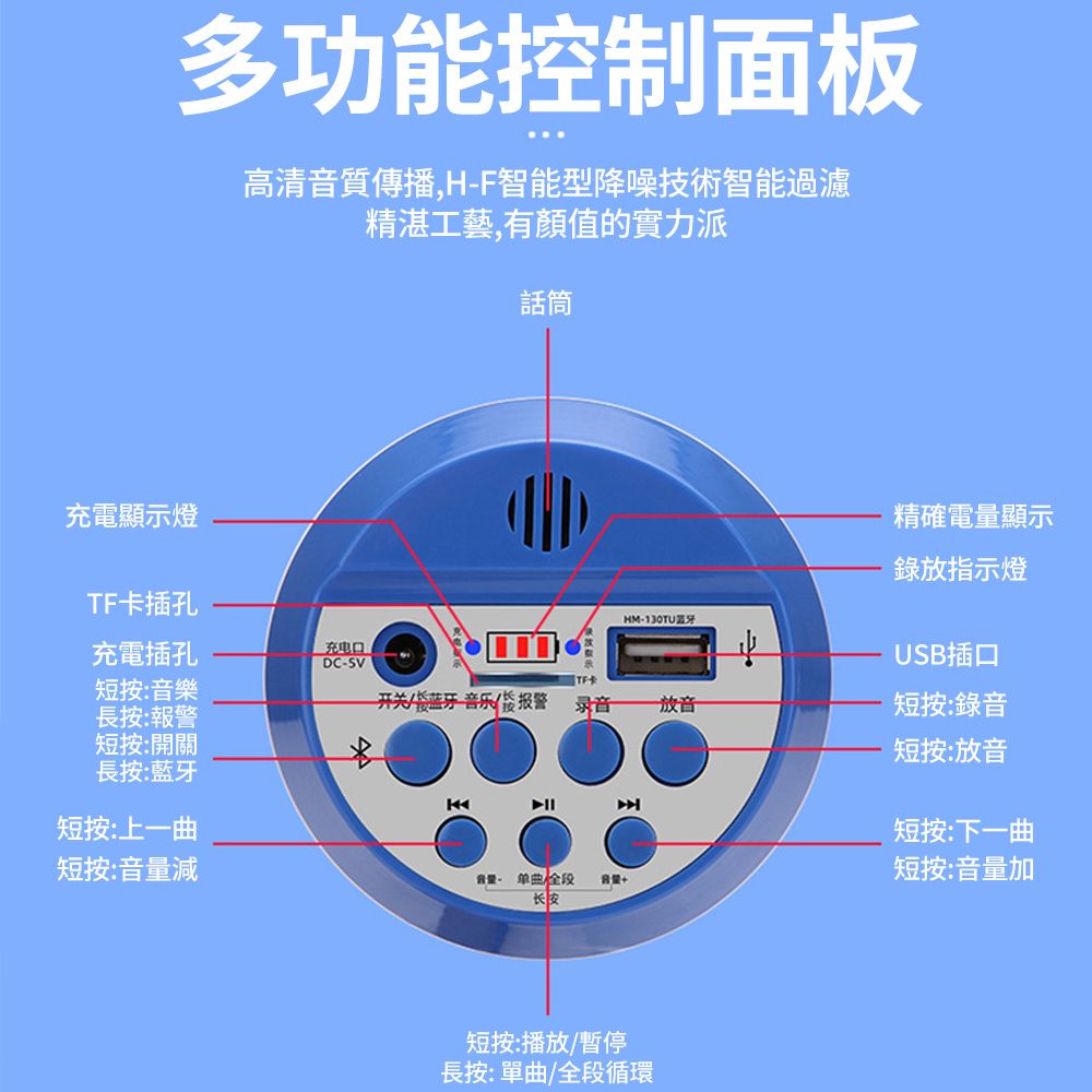  雙鑽 充電式260秒循環錄音藍牙大聲公 手持喊話器 (行動喇叭/擴音器/揚聲器/錄放大喇叭)