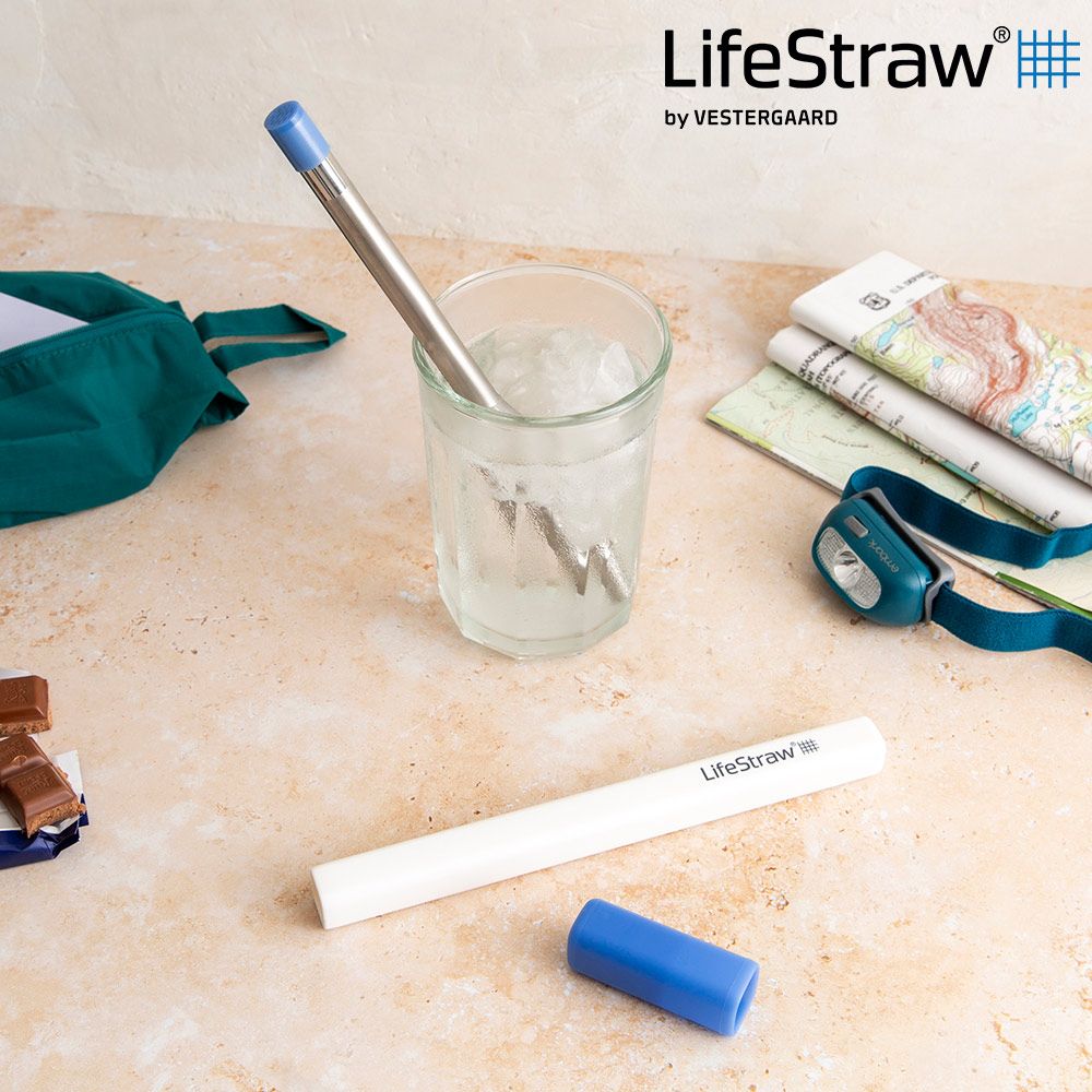 LifeStraw 【可隨身攜帶的濾心】 SIP 不鏽鋼生命淨水吸管｜淡藍色