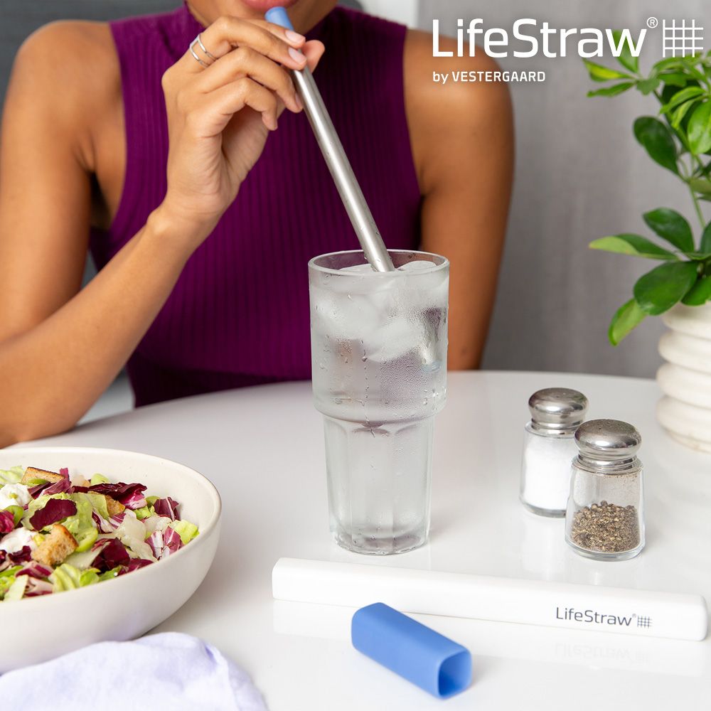 LifeStraw 【可隨身攜帶的濾心】 SIP 不鏽鋼生命淨水吸管｜淡藍色