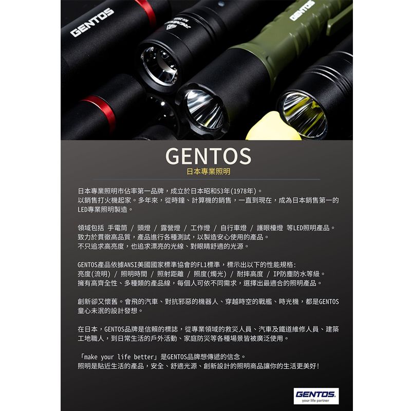 Gentos Bluster 防水耐震手電筒- 400流明 IP68(BR-432D)