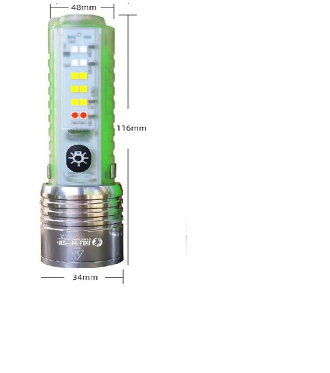 多功能暴亮白激光內建電池手電筒(含側燈紅藍閃爍螢光萬用燈)