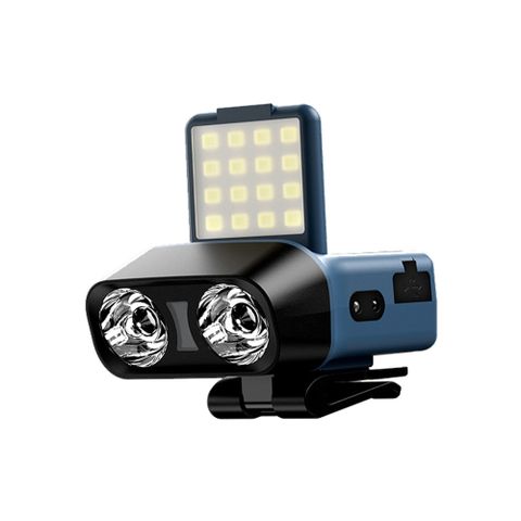 Sily LED頭戴式強光雙頭燈 戶外夜釣感應釣魚夾帽燈 COB防水照明燈 登山露營燈 帽夾燈