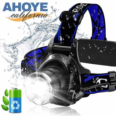 【Ahoye】T6強光可調焦防水頭燈 含電池+充電器
