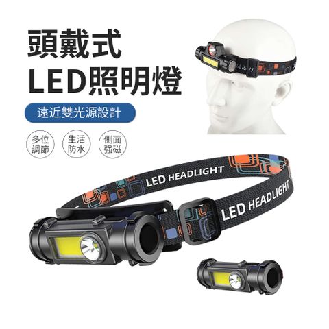 強光雙光源充電式頭燈 頭戴式LED照明燈 （工作頭燈 戶外露營登山頭燈 夜釣燈 探照燈 ）