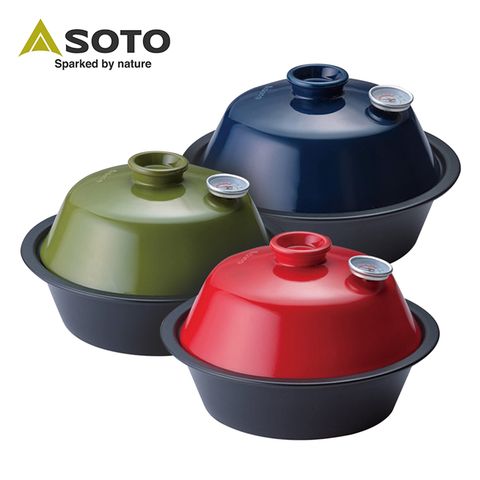 日本SOTO 陶瓷煙燻烤爐 / 煙燻鍋 【內附溫度計】Don ST-127（藍色/紅色/綠色）