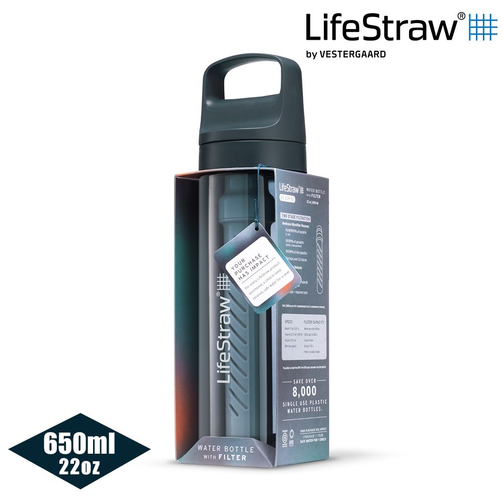 LifeStraw  Go 提蓋二段式過濾生命淨水瓶 650ml深藍色