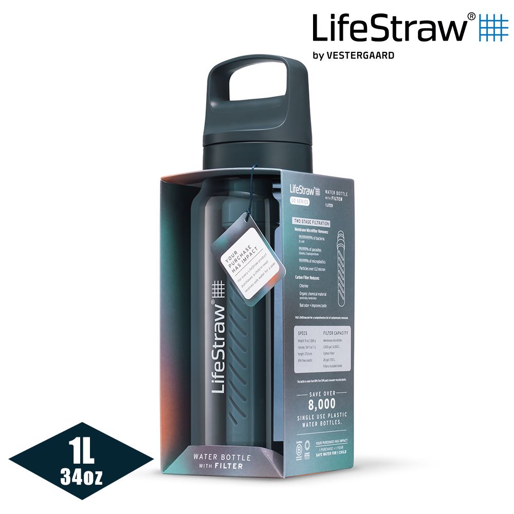 LifeStraw  Go 提蓋二段式過濾生命淨水瓶 1L深藍色