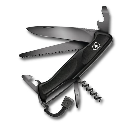 VICTORINOX 維氏 10用Ranger Grip 55系列瑞士刀(130mm)-黑X黑刀刃 (0.9563.C31P)