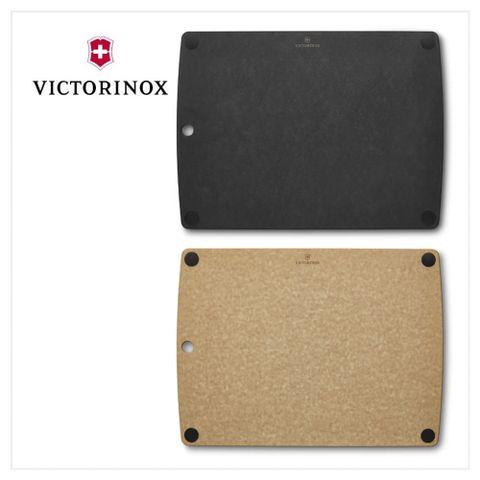 VICTORINOX 瑞士維氏 多合一防滑砧板L附凹槽 44.4*33*0.6cm 咖/黑 7.4127/7.4127.3