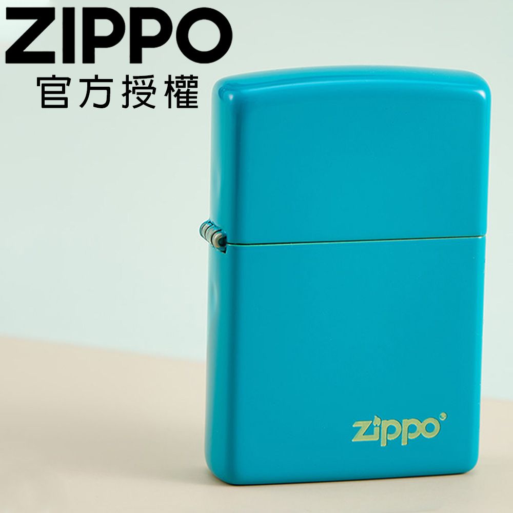 Zippo 【官方授權店】Classic Flat Turquoise  Logo 淺綠松石色防風打火機