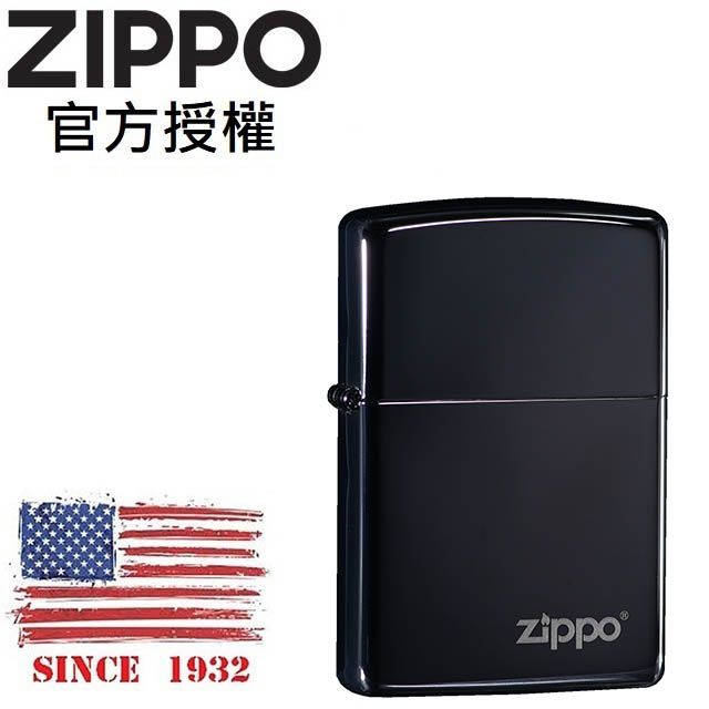 Zippo 【官方授權店】High Polish Black  Logo黑炫冰標誌 防風打火機