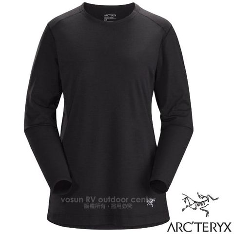 Arcteryx 始祖鳥 女新款 Quadra 彈性長袖圓領防曬快乾排汗衣(立體剪裁)戶外運動T恤/26833 黑