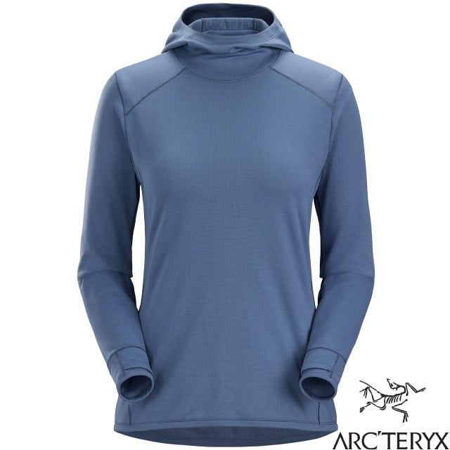 Arcteryx 始祖鳥 女新款 Motus 彈性連帽長袖排汗衣/T恤.底層衣.登山運動/保暖/30100 月光藍