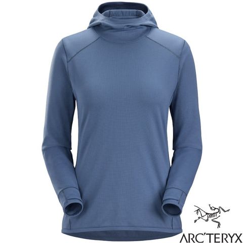 【ARCTERYX 始祖鳥】女新款 Motus 彈性連帽長袖排汗衣/T恤.底層衣.登山運動/保暖/30100 月光藍