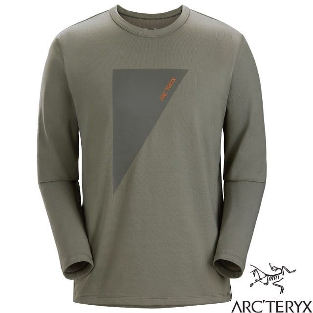 Arcteryx 始祖鳥 男 Captive LOGO 輕量透氣快乾有機棉長袖圓領衫.排汗衣.運動休閒衫/輕薄彈性.吸濕排汗/30224 糧草綠