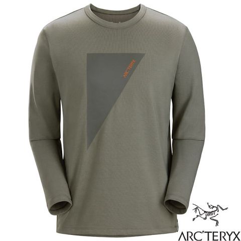 【ARCTERYX 始祖鳥】男 Captive LOGO 輕量透氣快乾有機棉長袖圓領衫.排汗衣.運動休閒衫/輕薄彈性.吸濕排汗/30224 糧草綠