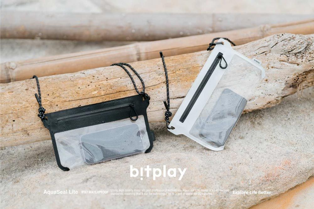 bitplay   WATERPROOF   quality     AquaSeal Lite    Explore Life Better meaning that it can be submerged  to 3 feet in water for 30 minutes