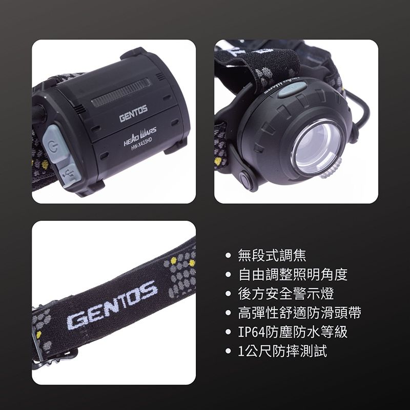 Gentos Head Wars後方警示專業頭燈- 400流明 IP64(HW-X433HD)