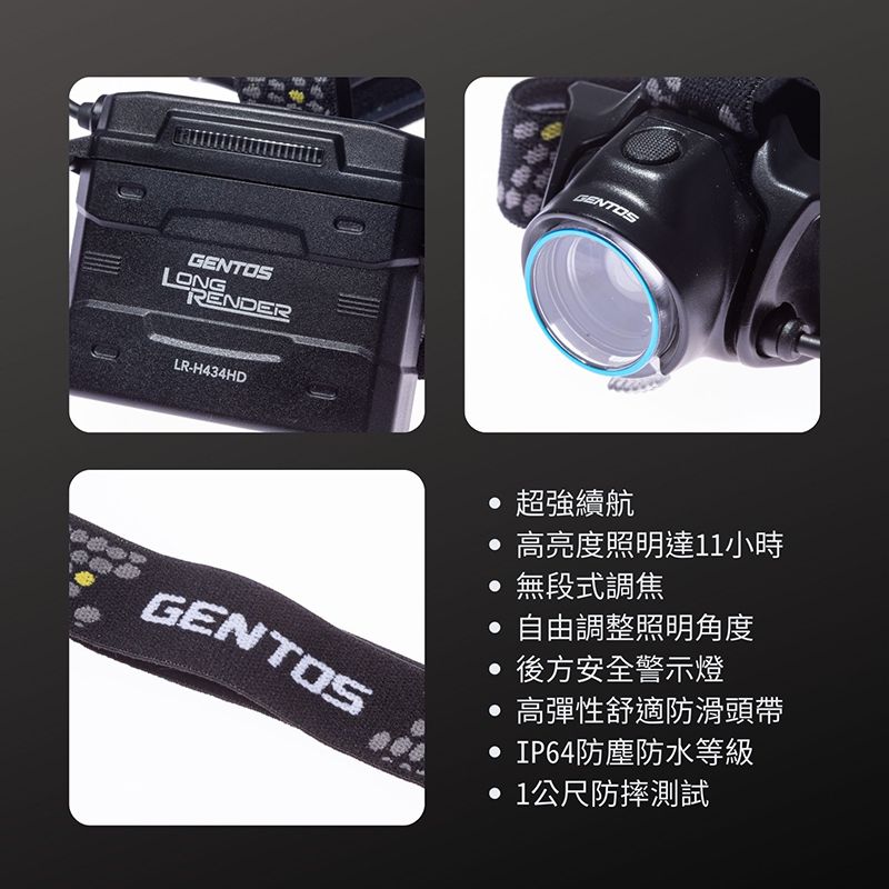 Gentos 長時間照明頭燈- 350流明 IP64(LR-H434HD)