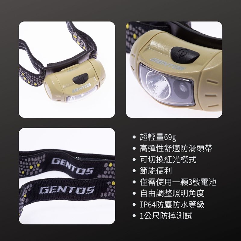 Gentos 輕便頭燈 沙色- 120流明 IP6(CP-195DK)