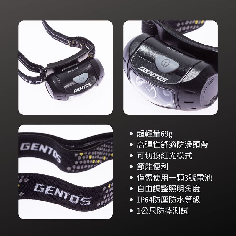 Gentos 輕便頭燈 黑- 120流明 IP64(CP-195DB)