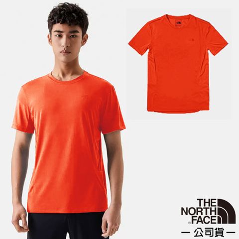 【美國 The North Face】男款 FLASHDRY吸濕透氣短袖圓領T恤(亞洲版型)/7WCW-LV3 橘紅 N
