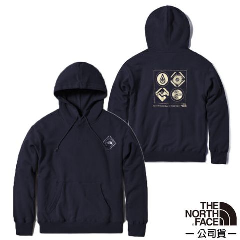 【美國 The North Face】男款 背部圖騰印花連帽大學T.休閒上衣.帽T /5B35-RG1 深藍 V