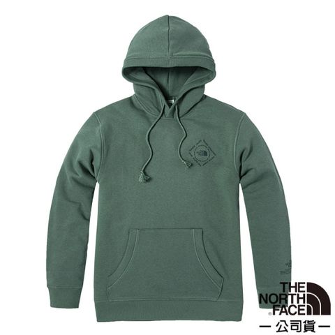 【美國 The North Face】男款 背部圖騰印花連帽大學T.休閒上衣.帽T/5B35-V1T 綠色 V