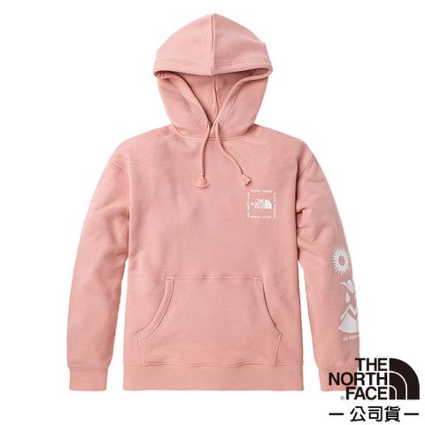 【美國 The North Face】女 衣袖圖案印花連帽大學T(亞洲版型)/可調節連帽/5AYE-0LA 粉色 V