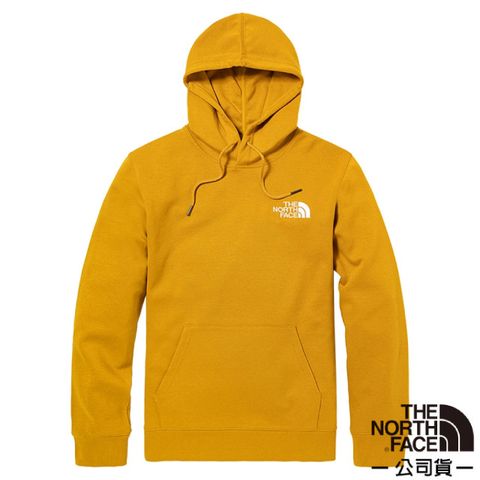 The North Face 北面 男款 胸前LOGO印花連帽大學T.休閒上衣/機能性帽T/休閒旅行/5AZF-H9D 黃色 V