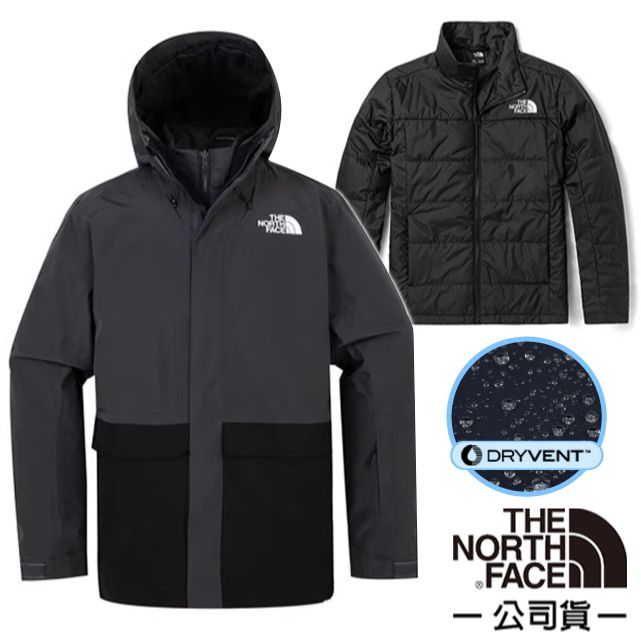 The North Face 北面 【美國 】男 3合1_防水耐磨 兩件式連帽外套.夾克.風雨衣/4QX7-TLY 瀝青灰/黑